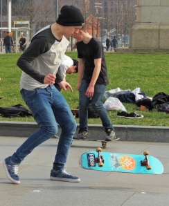 Skateboard flying Liverpool Waterfrong